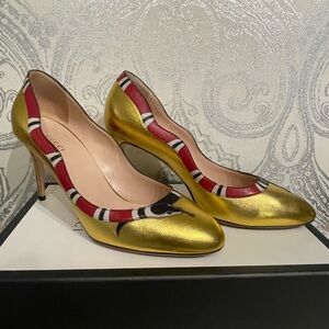 Gucci Metallic Gold Heels with Snake Design